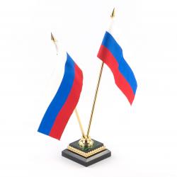 Флагшток с двумя флагами малахит, латунь, позолота — 