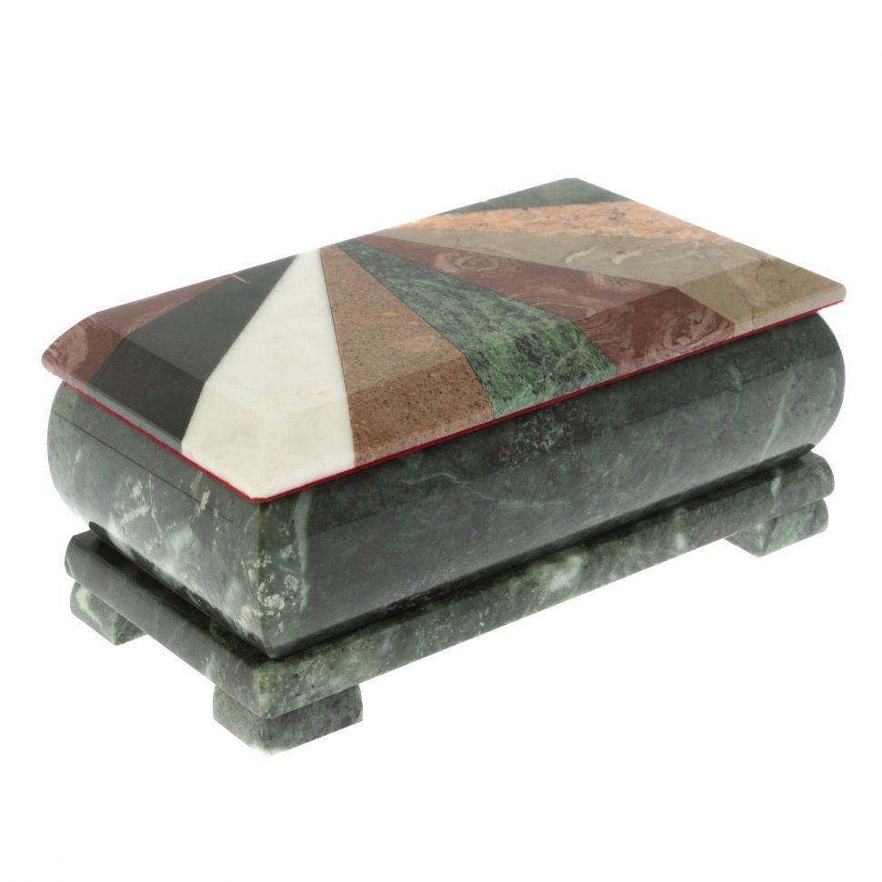 Шкатулка для денег "Купюра" с мозаикой из змеевика фото 1 — 