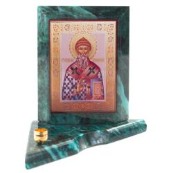 Икона с подсвечником Спиридон Тримифунтский из змеевика малая — 