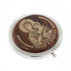 Зеркало с иконой &quot;Богородица&quot; из коричневого обсидиана — 