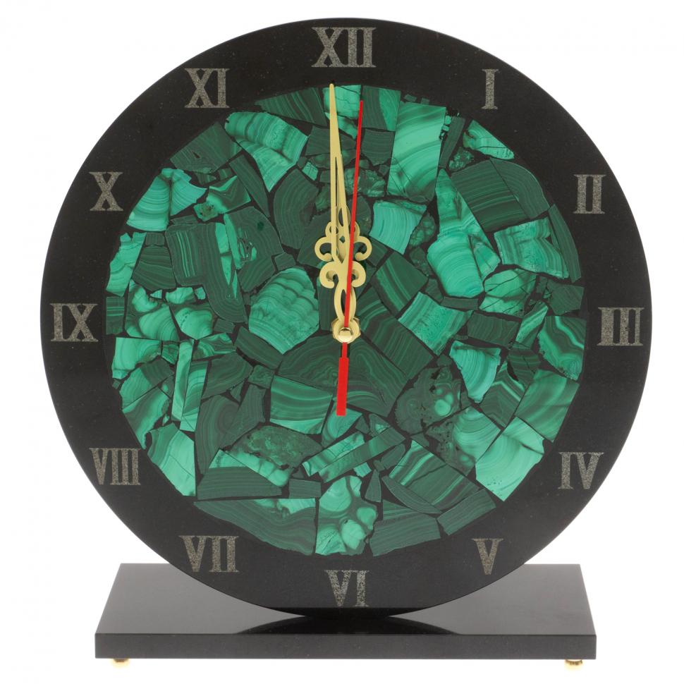 Настольные часы "Мозаика" из малахита и долерита 26х24х9 см фото 1 — 