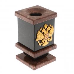 Подставка-стакан для ручек и карандашей из лемезита с Гербом РФ — 