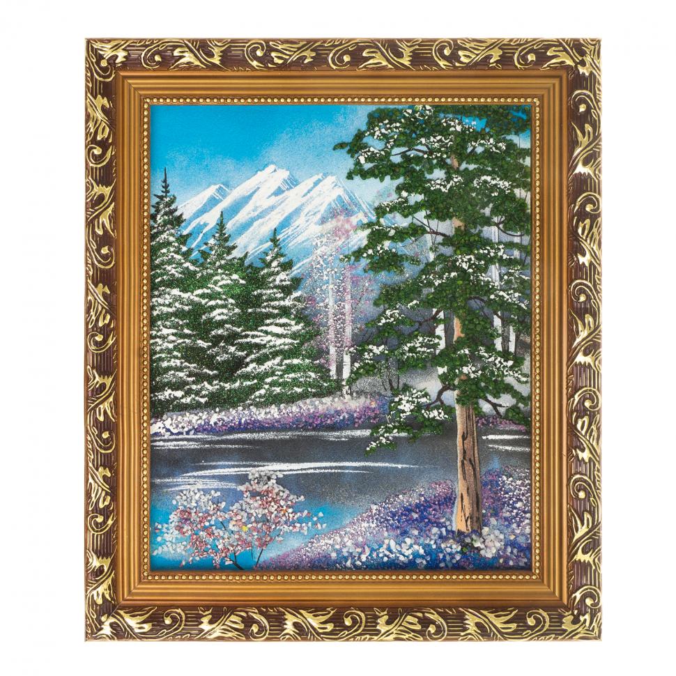 Картина "Зимний пейзаж" багет 31х36 см, каменная крошка фото 1 — 