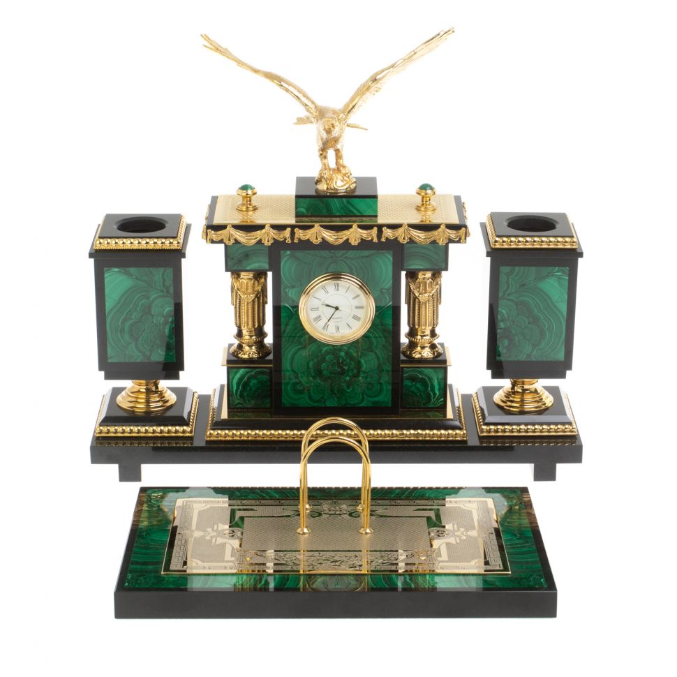 Письменный набор "Горный орел" из малахита Златоуст фото 1 — 