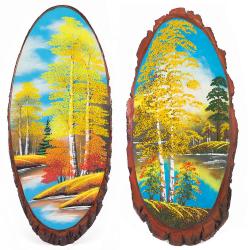 Панно на срезе дерева &quot;Осень&quot; вертикальное 80-85 см каменная крошка — 