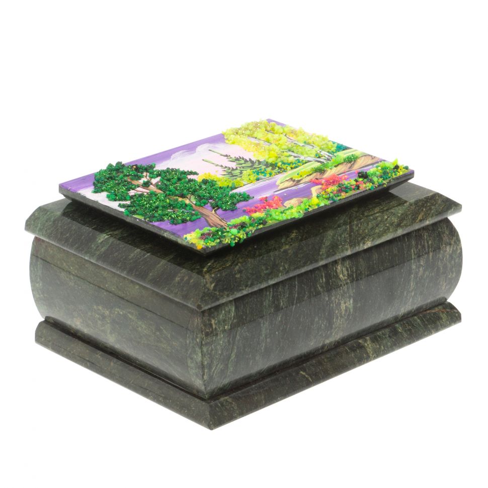 Шкатулка с рисунком "Летний пейзаж" из змеевика 16х12х7,5 см фото 1 — 