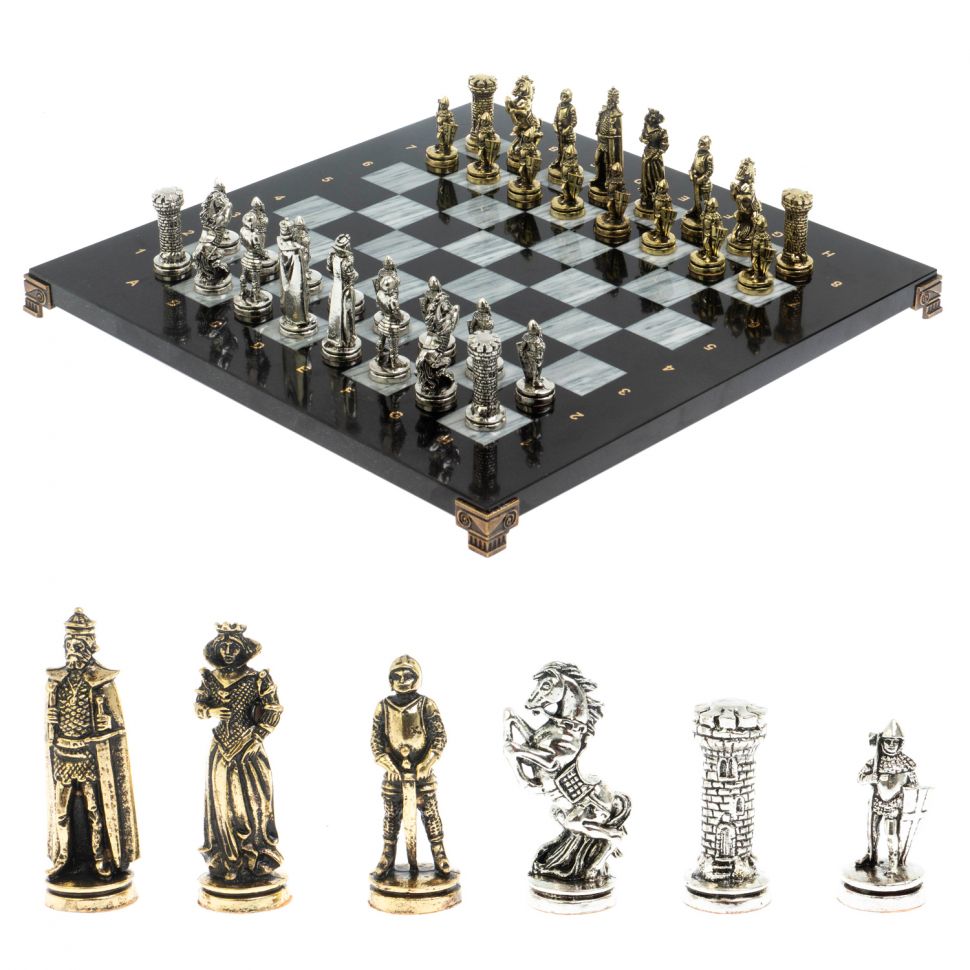 Шахматы "Рыцари" доска 36х36 см / серый мрамор фото 1 — 