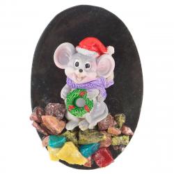 Магнит &quot;Мышка с венком&quot; змеевик cамоцветы — 