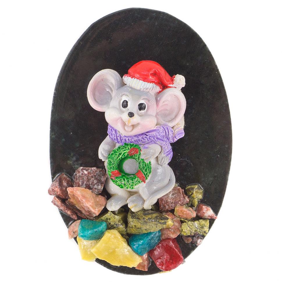 Магнит "Мышка с венком" змеевик cамоцветы фото 1 — 