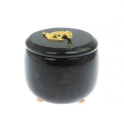 Шкатулка круглая &quot;Ящерица&quot; из черного змеевика 8х8х7,5 см — 