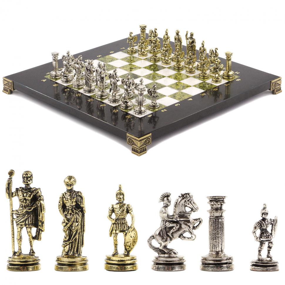 Шахматы настольные "Римские воины" 28х28 см из камень змеевик фото 1 — 
