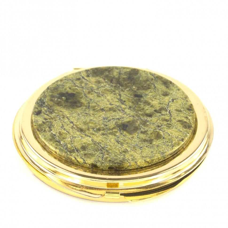 Зеркало карманное круглое со змеевиком, золотистое фото 1 — 