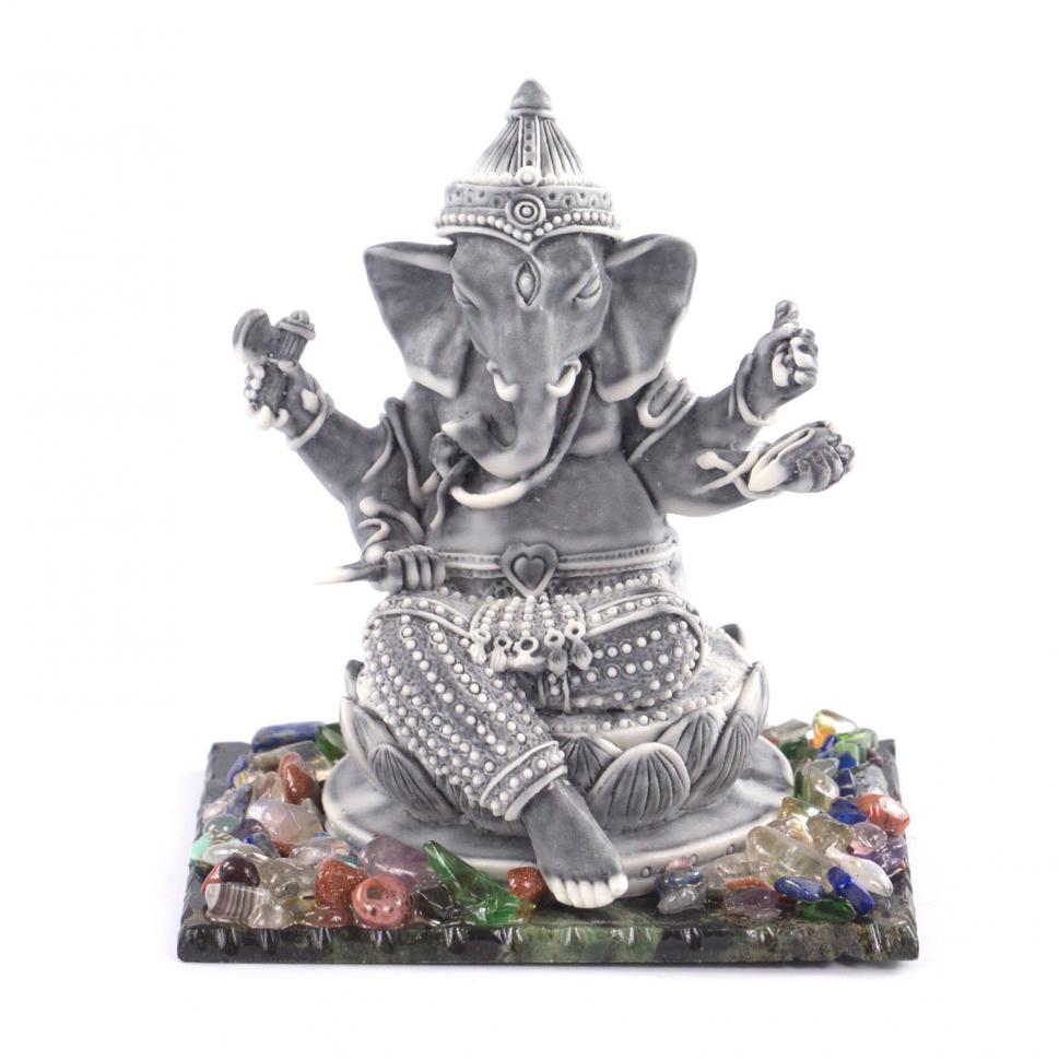 Статуэтка "Ганеша" большой из мрамолита на подставке из камня фото 1 — 