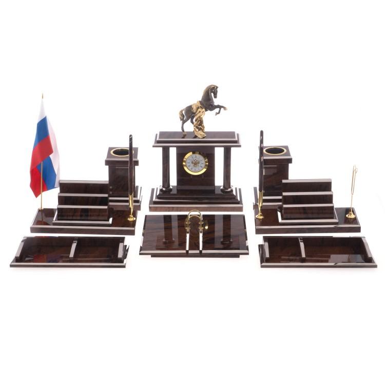 Письменный набор "Конь на дыбах" камень обсидиан фото 1 — 