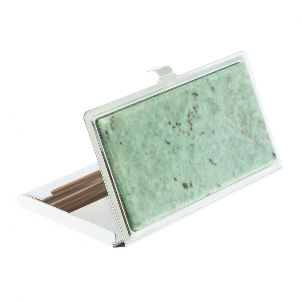 Карманная визитница из камня жадеит цвет серебро фото 1 — 