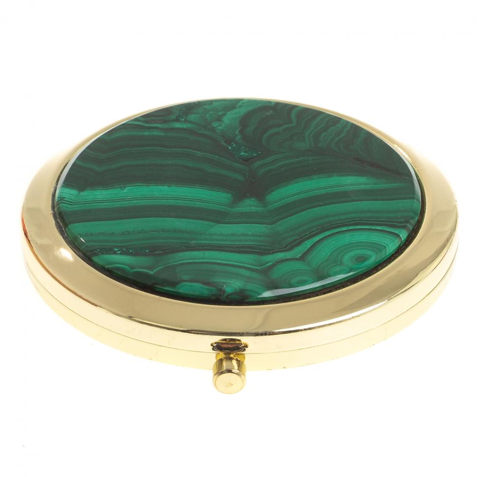 Зеркало круглое из камня малахит цвет золото фото 1 — 