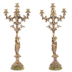 Бронзовые канделябры &quot;Диана&quot; 10 свечей на подставке из змеевика — 