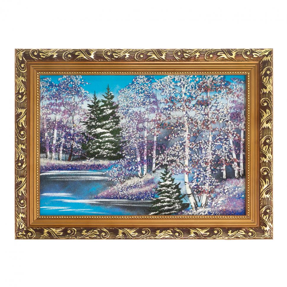 Картина "Зимний пейзаж" багет 41х31 см, каменная крошка фото 1 — 