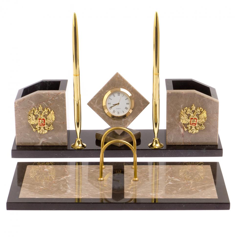 Письменный набор "Куб" из бежевого мрамора фото 1 — 