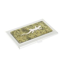 Карманная визитница со змеевиком и ящерицей цвет серебро — 