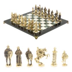 Шахматы подарочные &quot;Богатыри&quot; из мрамора и змеевика 44х44 см — 