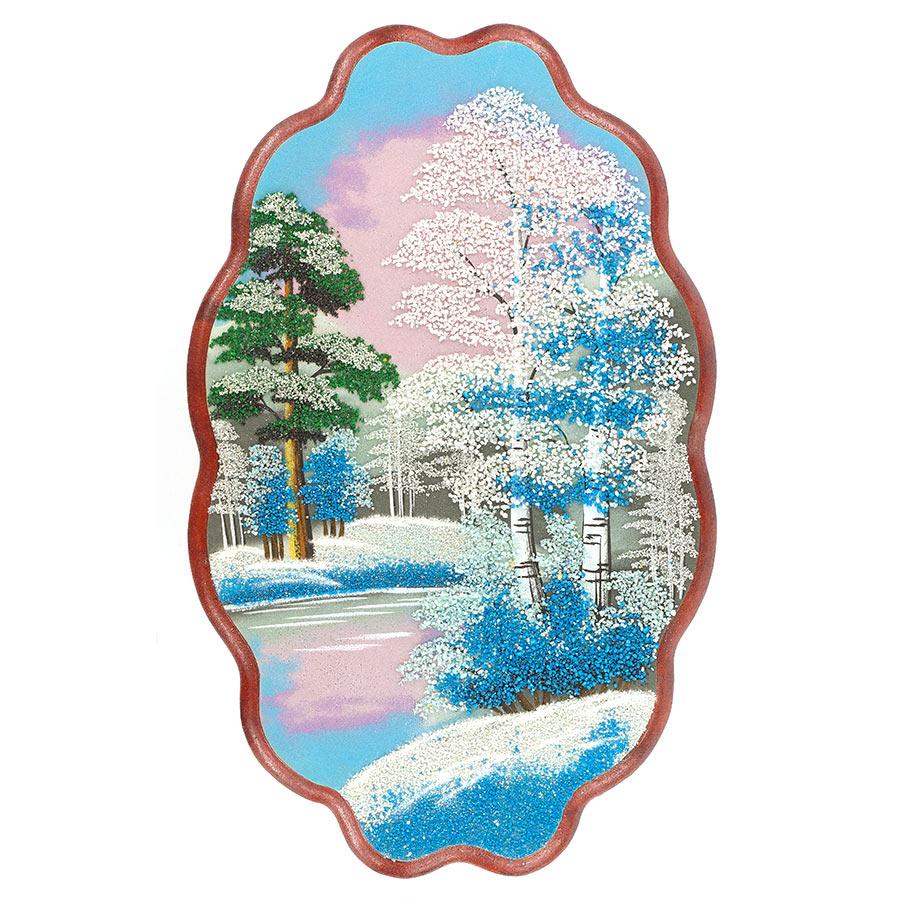 Панно с рисунком из камня "Зимний пейзаж" 45х29 см фото 1 — 