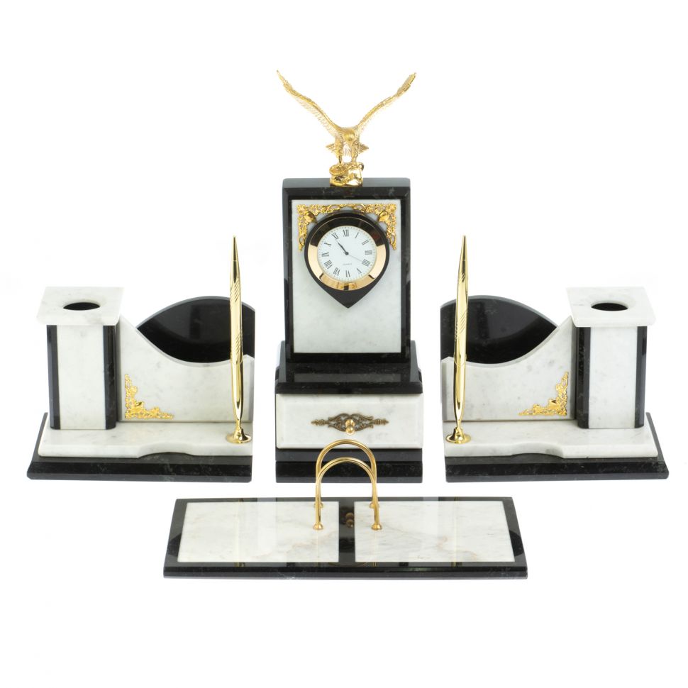 Настольный прибор из камня "Горный орел" мрамор фото 1 — 