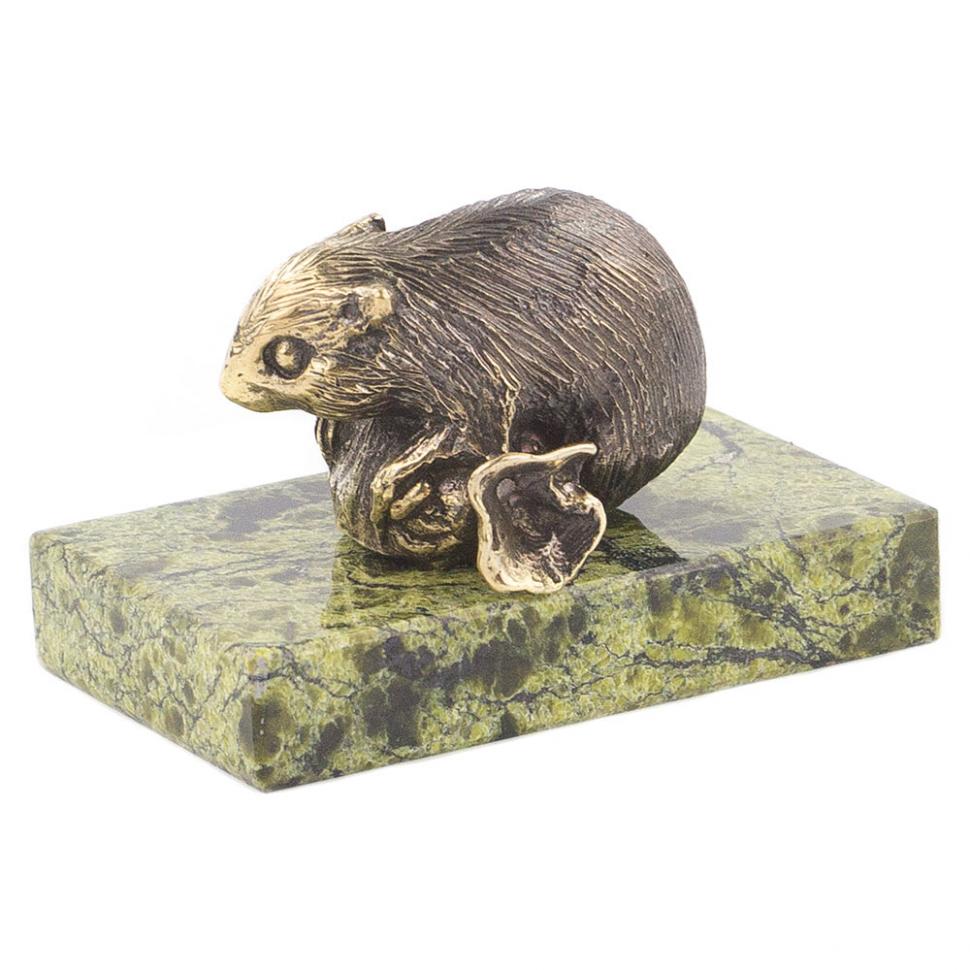 Статуэтка "Мышка на конфете" бронза змеевик фото 1 — 