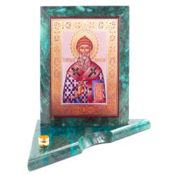 Икона с подсвечником Спиридон Тримифунтский из змеевика средняя — 