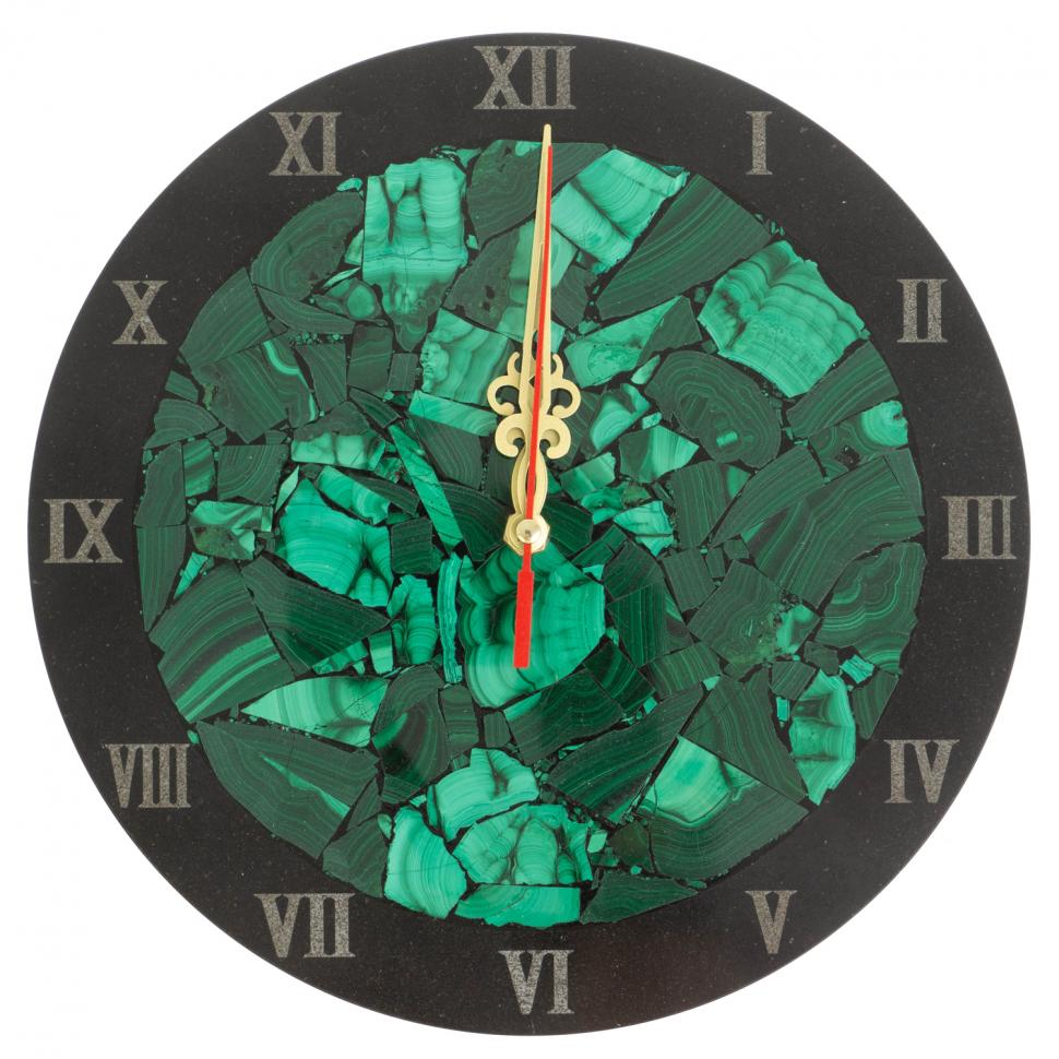 Настенные часы "Мозаика" из малахита и долерита 24х3,5х24 см фото 1 — 