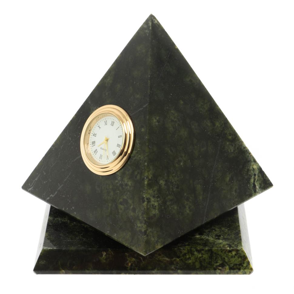 Настольные часы "Пирамида" 12,5х12,5х13,5 см вращающиеся камень змеевик фото 1 — 