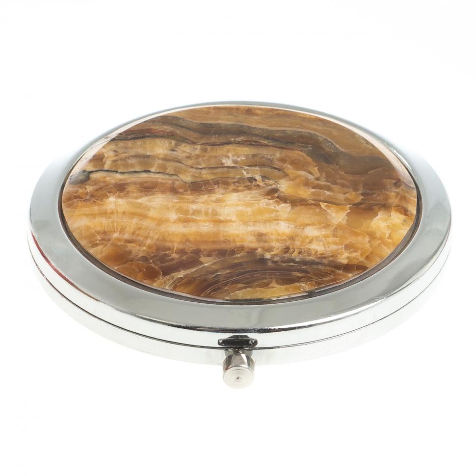 Зеркало круглое из камня оникс цвет серебро фото 1 — 