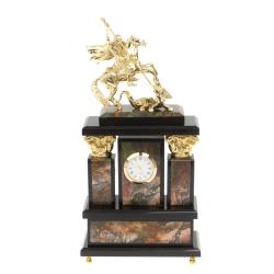 Каминные часы из яшмы &quot;Георгий Победоносец&quot; с бронзой — 