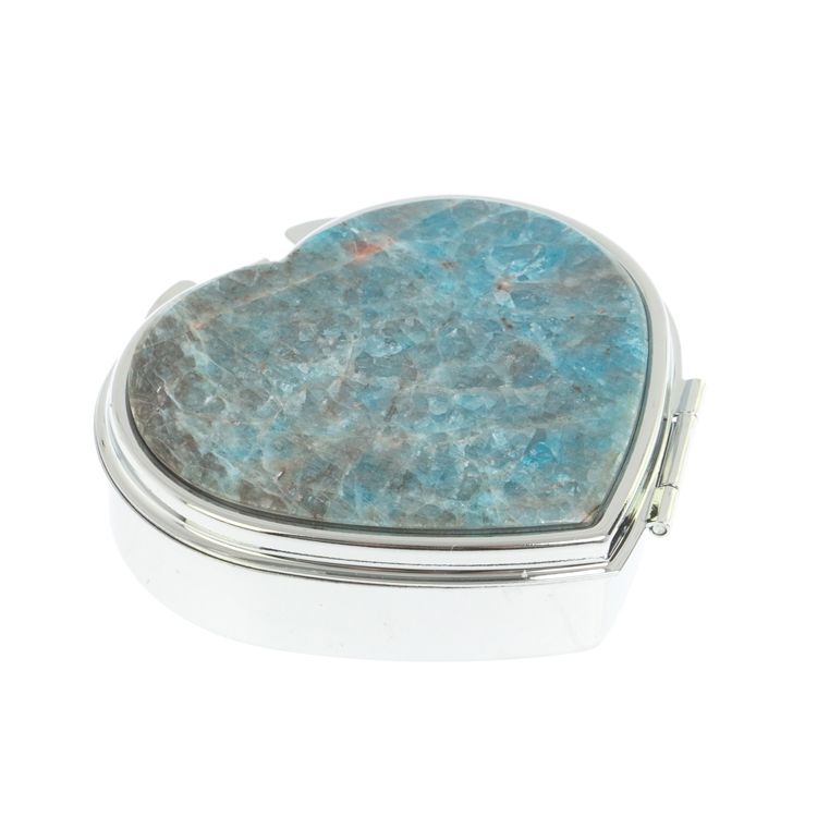 Таблетница "Сердце" на 3 отделения голубой апатит цвет серебро фото 1 — 