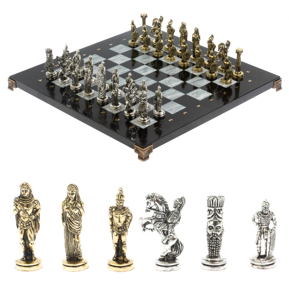 Шахматы подарочные Александр Македонский" доска 36х36 см / серый мрамор фото 1 — 