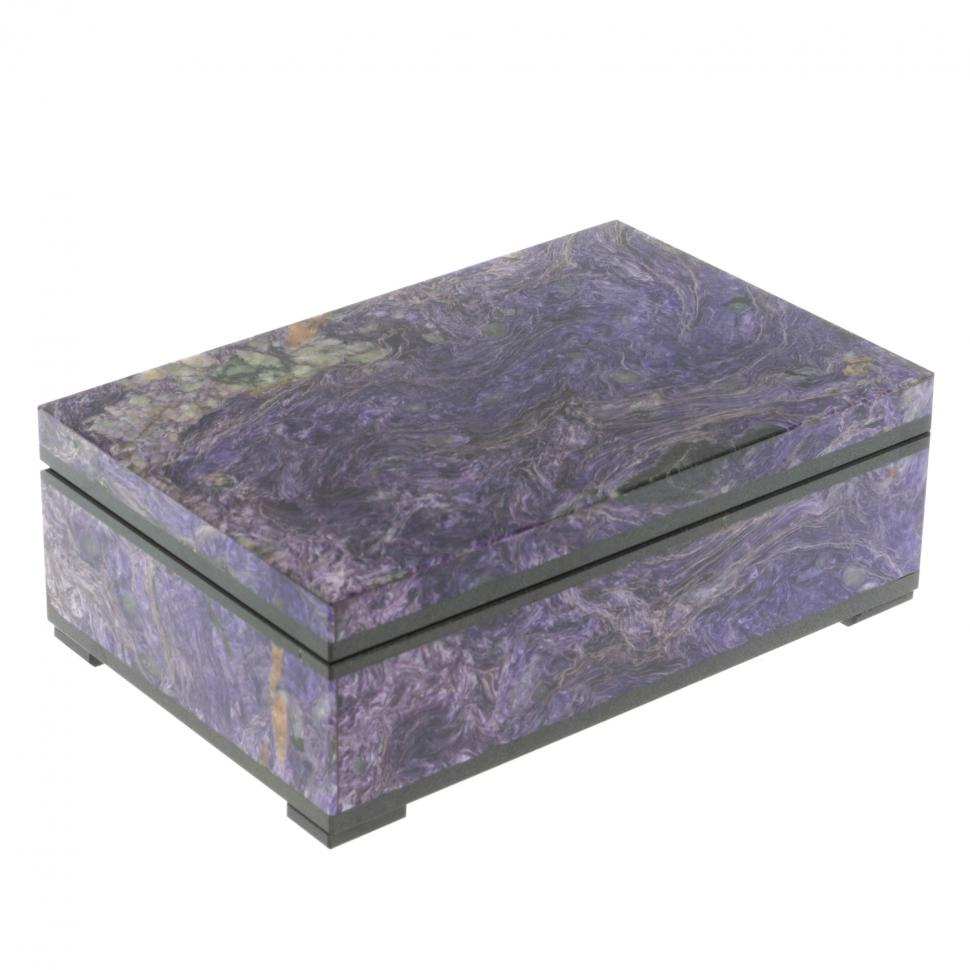 Шкатулка из камня чароит 15,5х10х5,5 см фото 1 — 