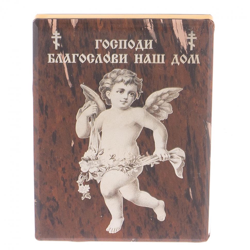 Оберег настольный "Благослави наш дом" камень обсидиан фото 1 — 