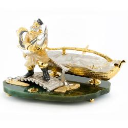 Икорница &quot;Дед с осетром&quot; камень нефрит — 