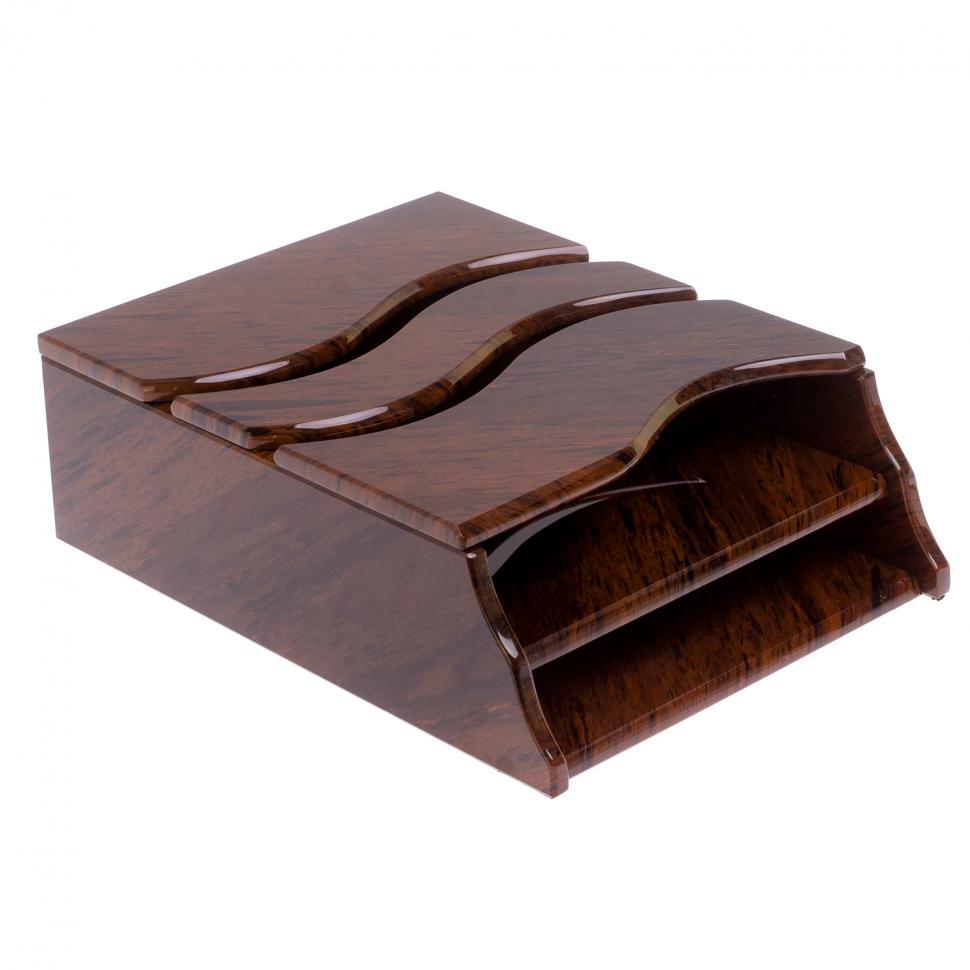 Лоток для бумаг А4 двухъярусный с крышкой коричневый обсидиан фото 1 — 