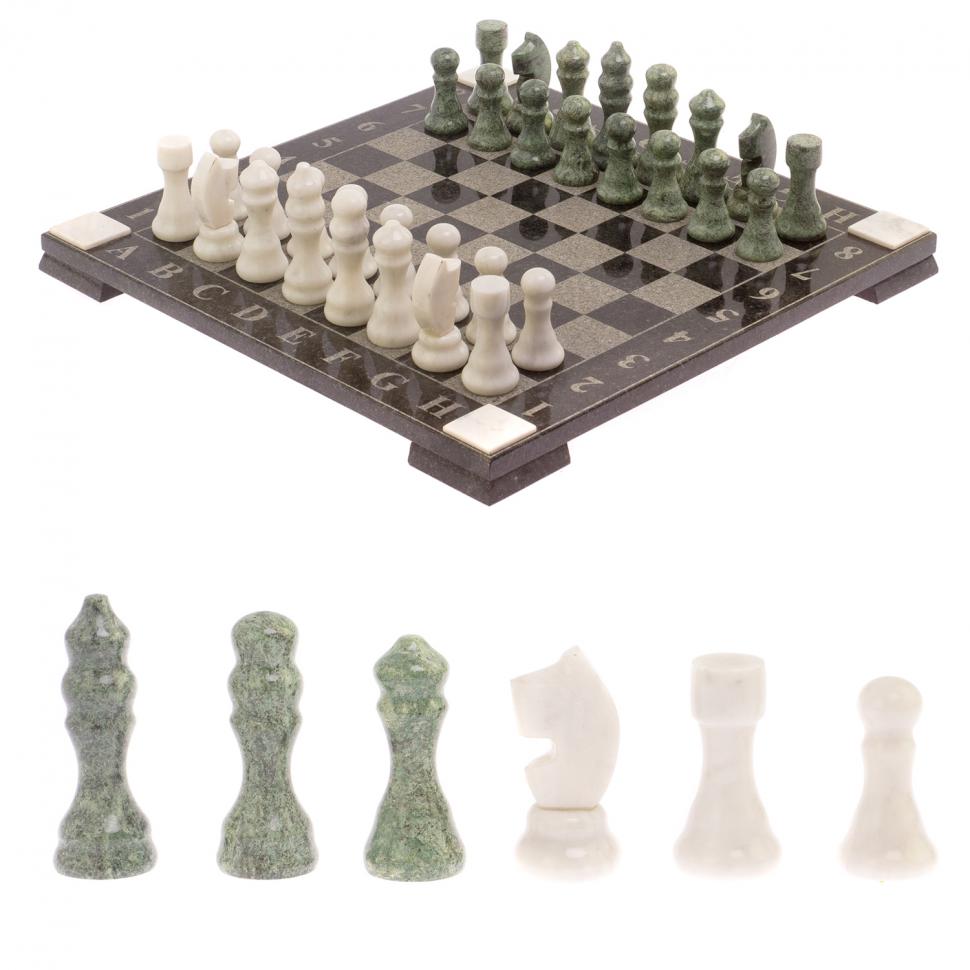 Шахматы с гравировкой "Турнирные" доска 36х36 см змеевик, мрамор фото 1 — 