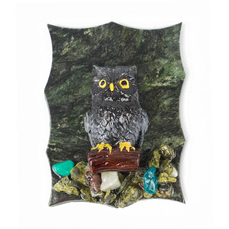 Магнит "Филин на ветке" змеевик фото 1 — 