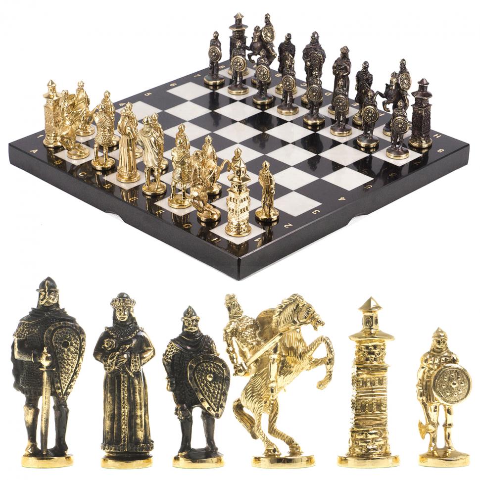 Шахматы подарочные "Богатыри" мрамор змеевик 40х40 см фото 1 — 