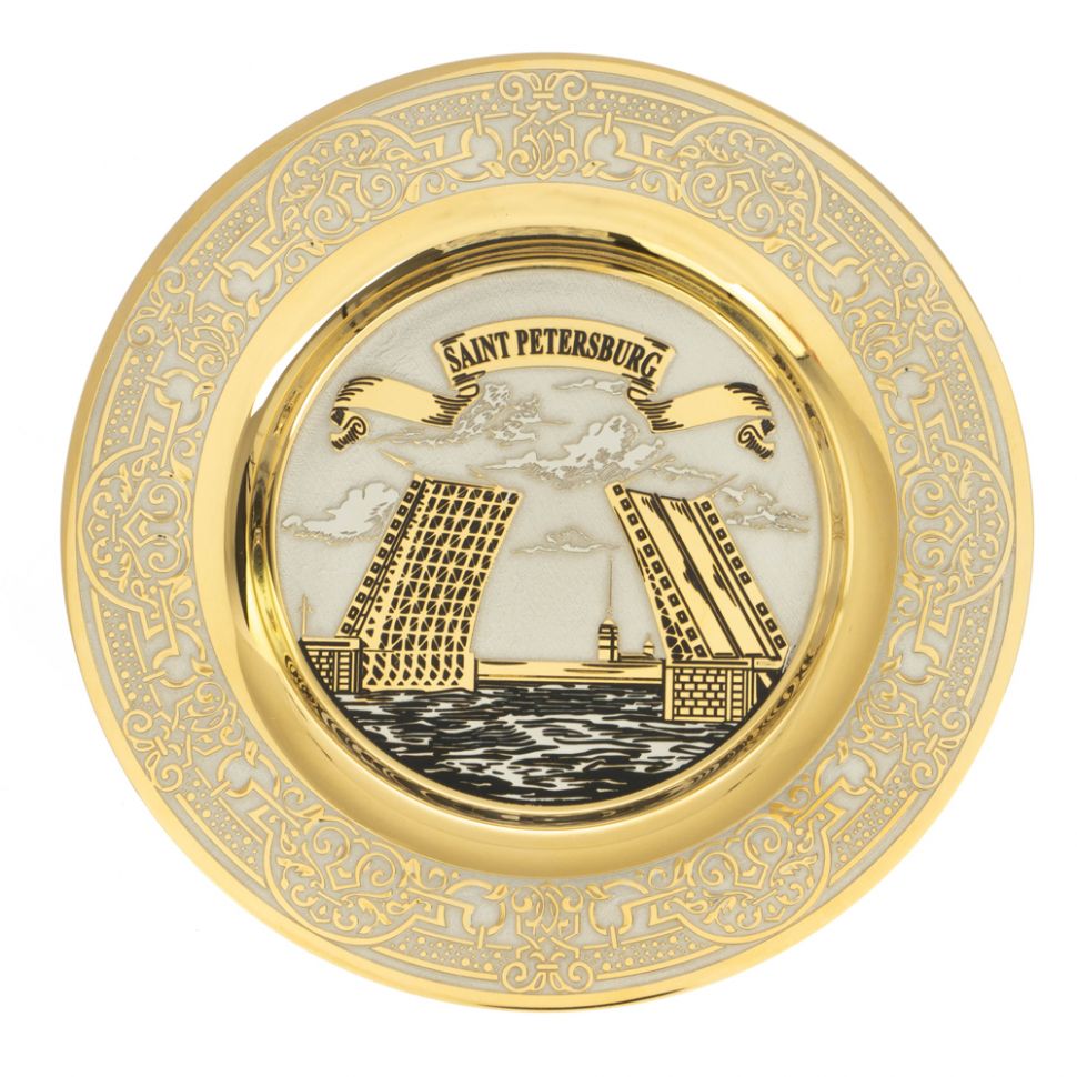 Тарелка с гравюрой "Санкт-Петербург. Разводные мосты" 12 см в подарочной упаковке Златоуст фото 1 — 