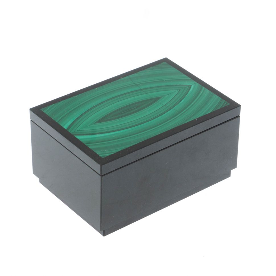 Шкатулка из малахита и долерита 10х7х5 см фото 1 — 