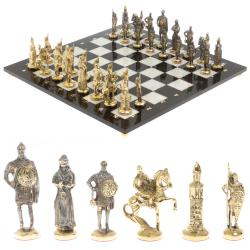 Шахматы с фигурами из бронзы &quot;Русские&quot; доска мрамор долерит 37х37 см — 