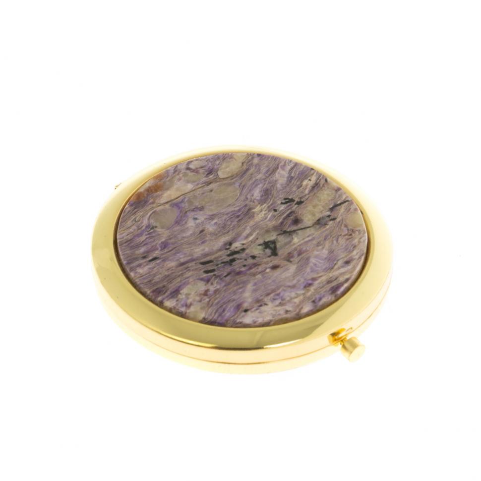 Карманное зеркало из чароита круглое цвет золото фото 1 — 