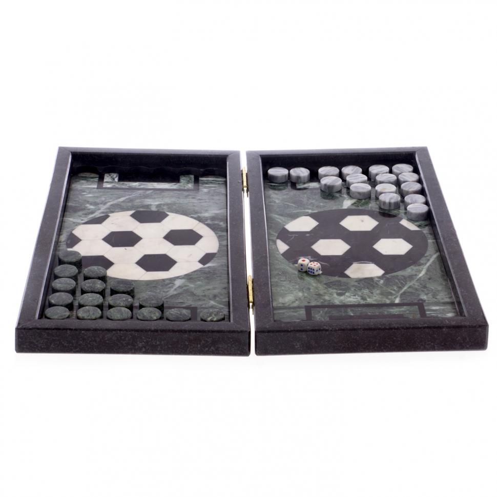 Каменные нарды "Футбол" змеевик гранит фото 1 — 