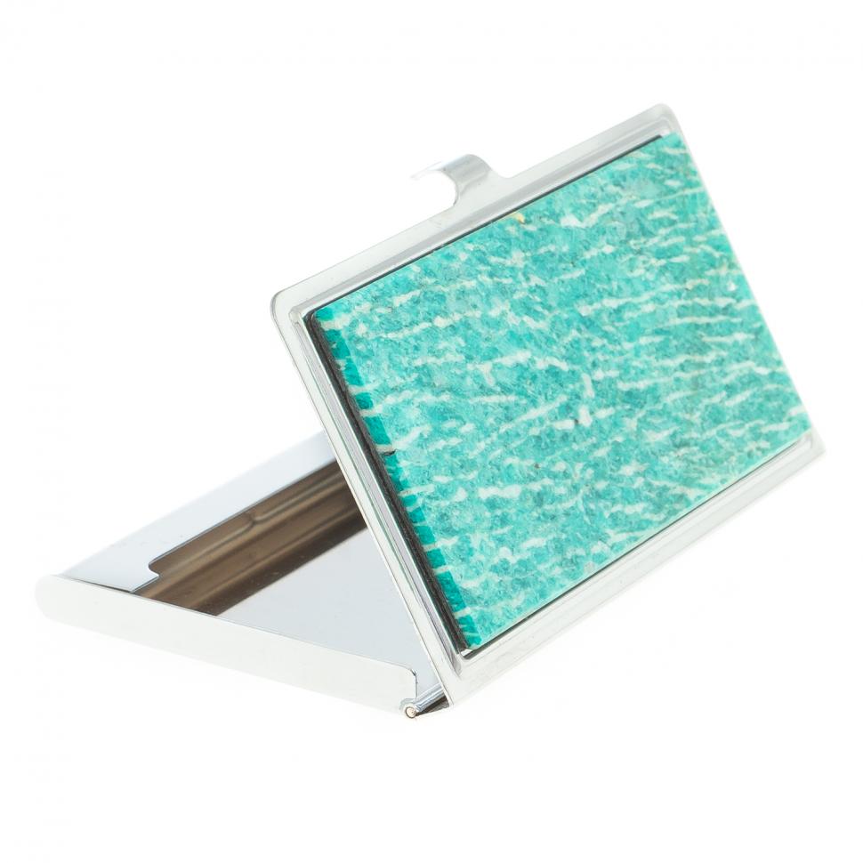 Карманная визитница из камня амазонит цвет серебро фото 1 — 