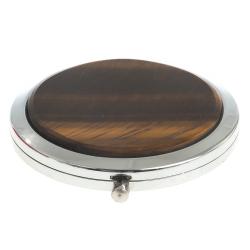 Зеркало круглое из камня тигровый глаз цвет серебро — 