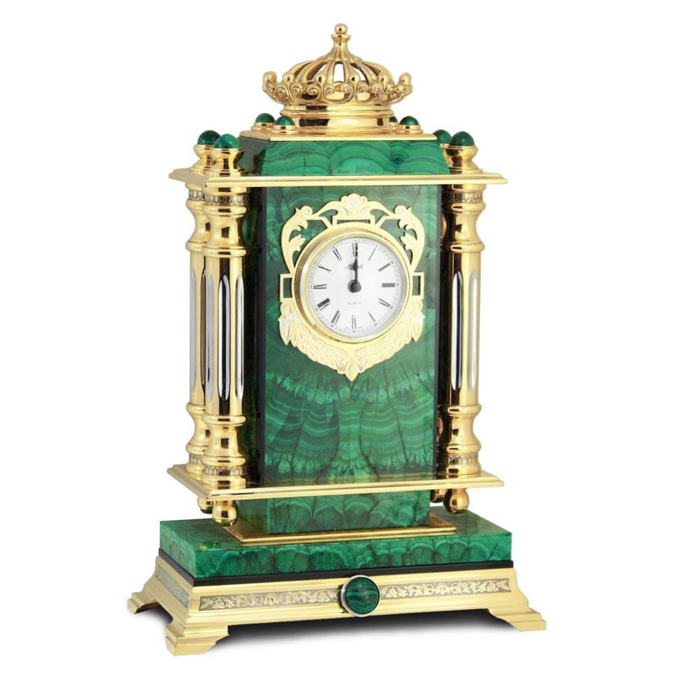 Каминные часы "Корона" из малахита фото 1 — 
